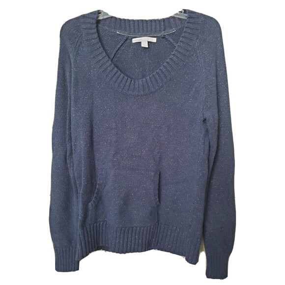 Old Navy Blue Metallic Thread Wool Blend Pullover Sweater Hand Warmer Size Large - Picture 1 of 8